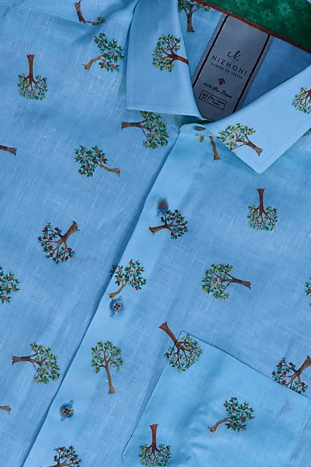 Blue Tree Print Pro Linen Slim Fit Shirt 8629