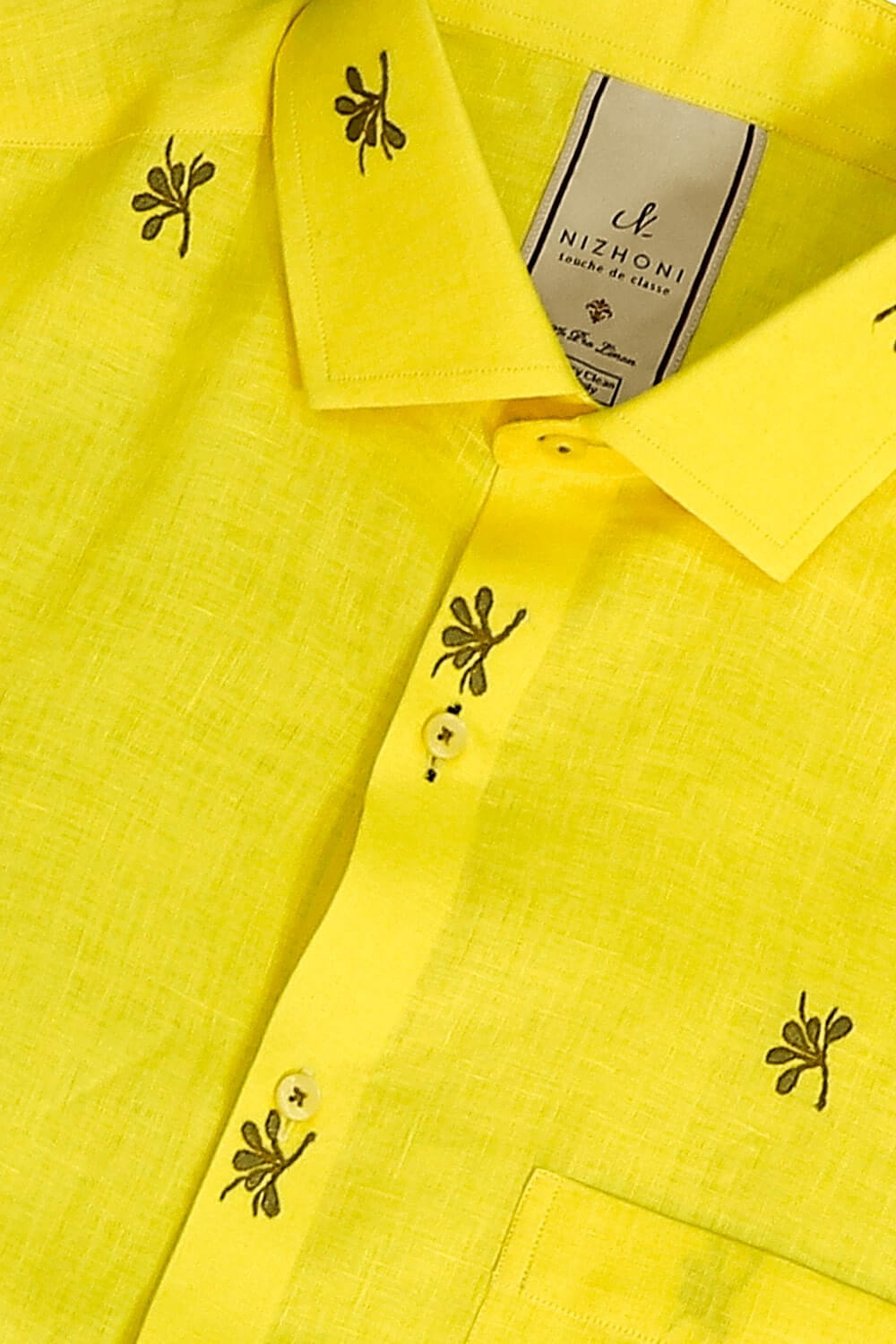 Yellow Print Pro Linen Slim Fit Shirt 8429