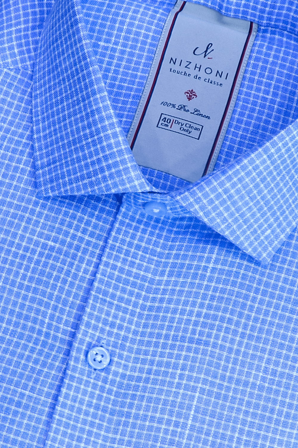 Sky Blue Checks Pro Linen Full Sleeve Slim Fit Shirt