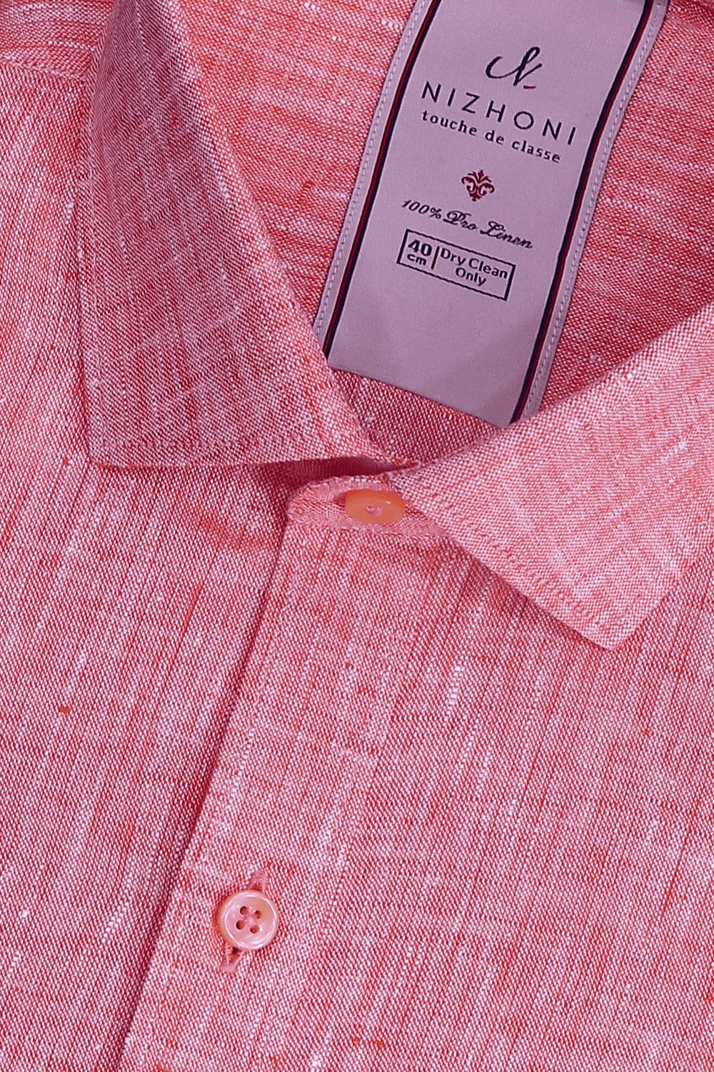 Peach Plain Pro Linen Slim Fit Shirt